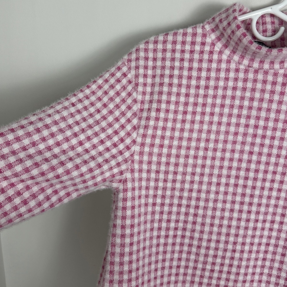 Zara Pink White Mock Neck Sweater Womens Size Small Checkered Plaid‎ Preppy Knit - Picture 8 of 16